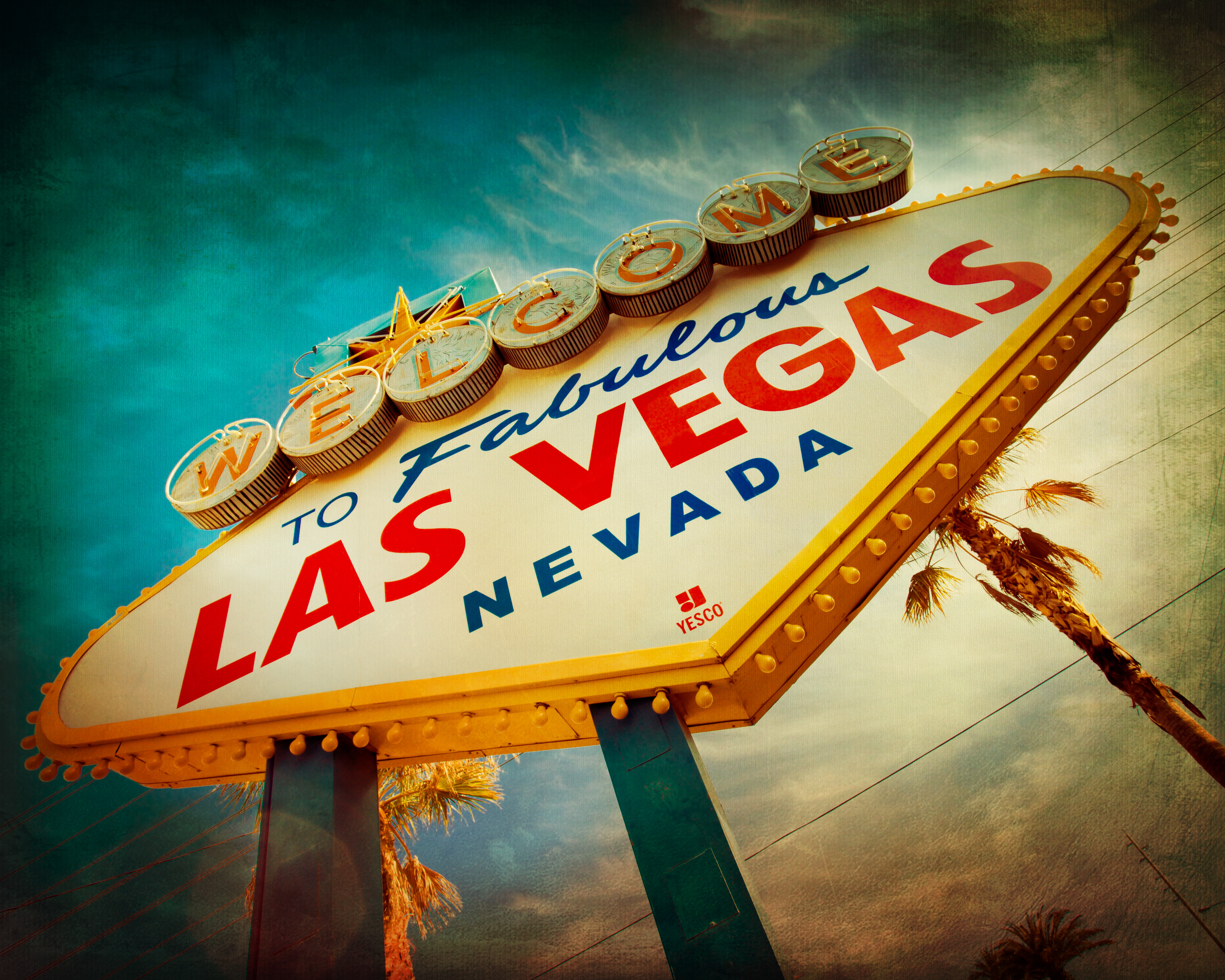 Famous Welcome to Las Vegas sign with vintage texture
