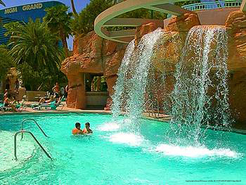 Waterfall View At MGM Grand Hotel and Casino In Las Vegas, Nevada.